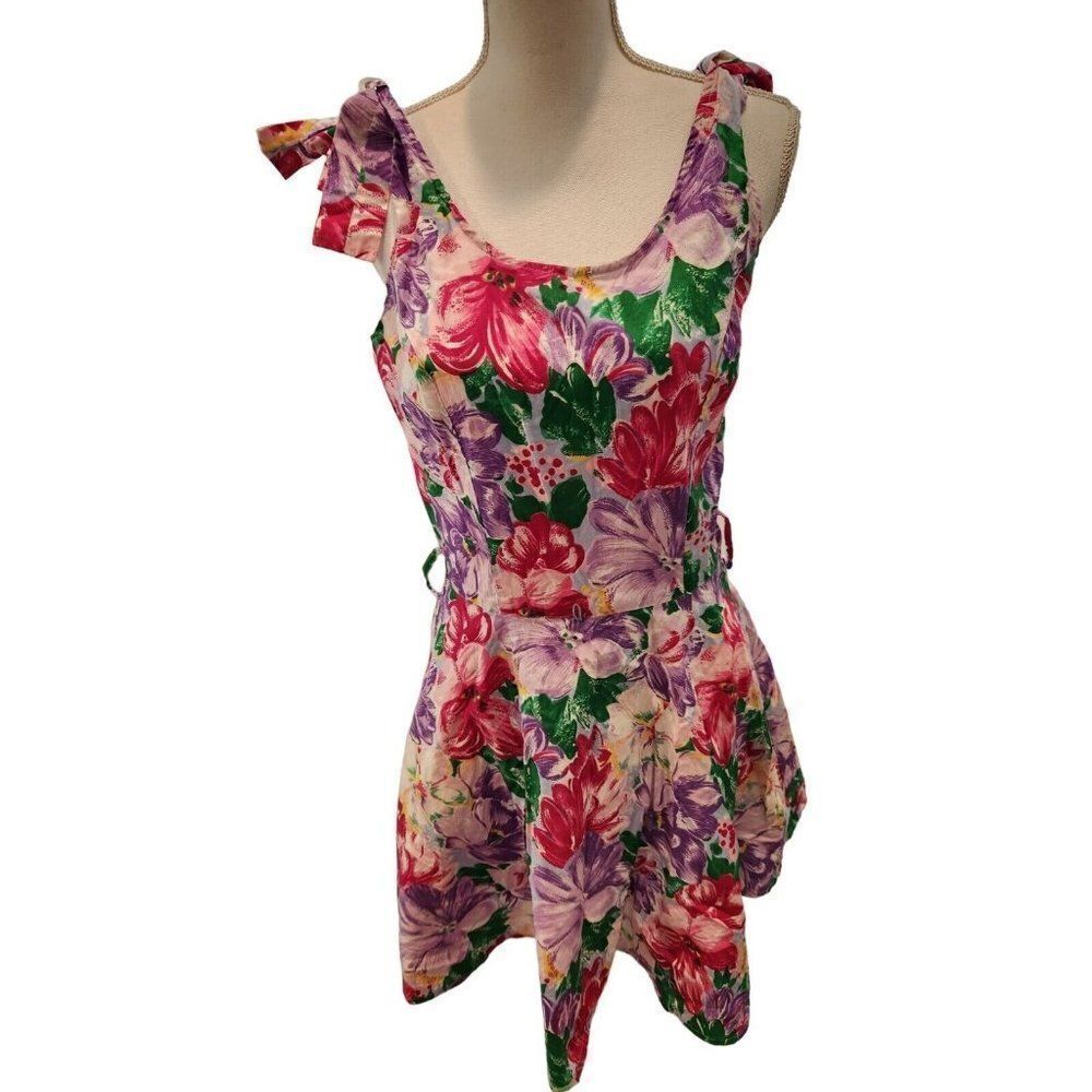 Vintage 80s Juniors S Per Se Purple Multicolor Floral Crinoline Dress Prom Party